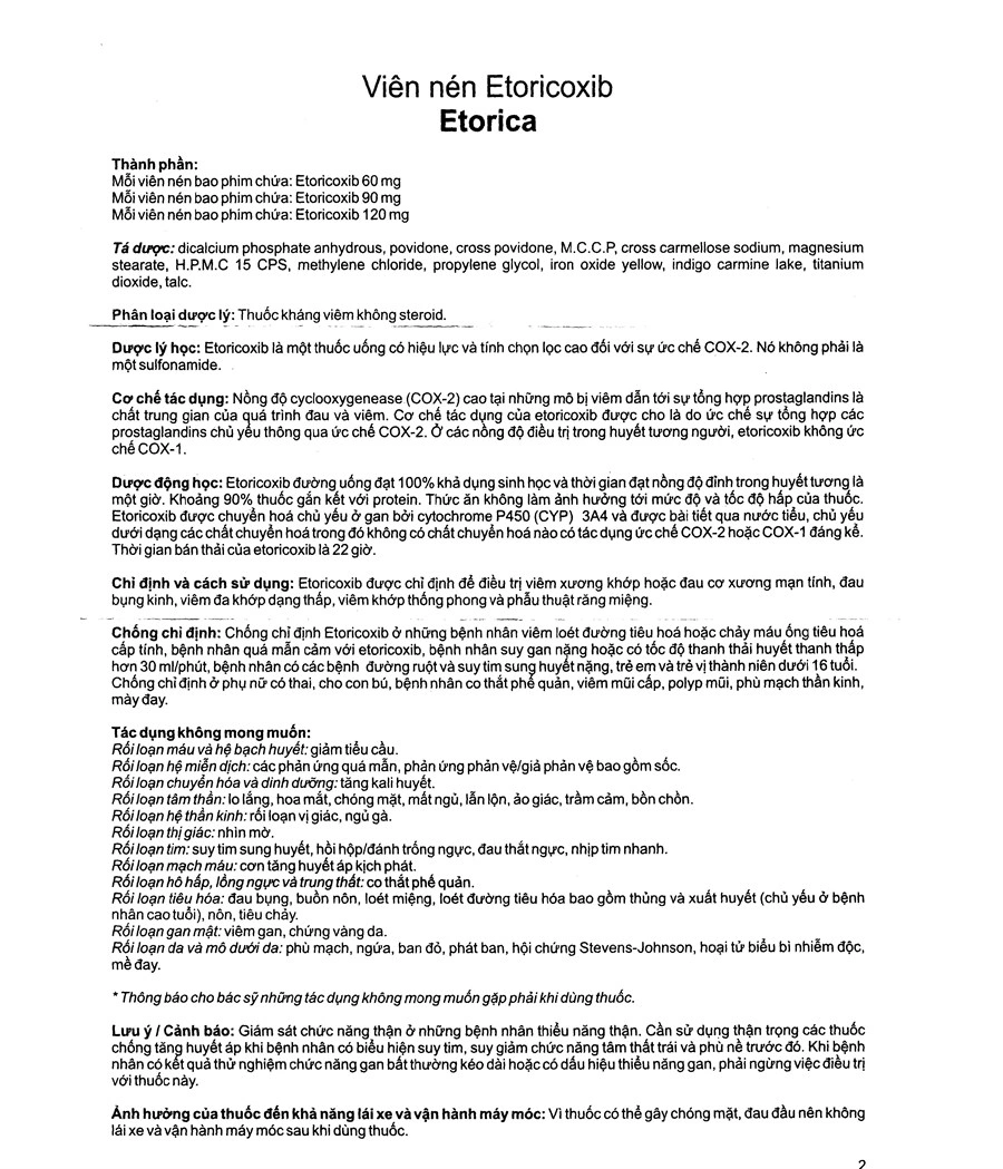 Etorica-60 giảm đau, kháng viêm xương khớp (10 vỉ x 10 viên) - 3